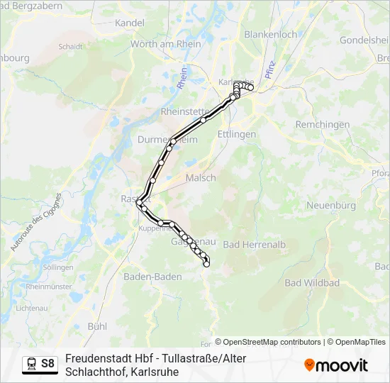 Поезд S8: карта маршрута