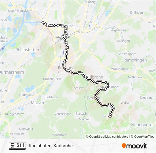 Поезд S11: карта маршрута