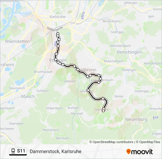 Поезд S11: карта маршрута