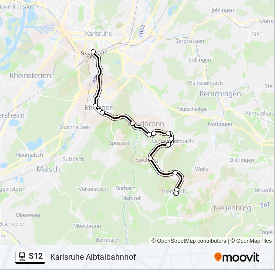 Поезд S12: карта маршрута