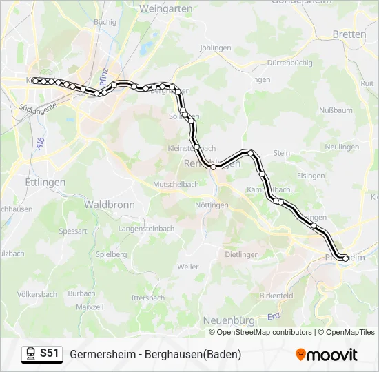 Поезд S51: карта маршрута
