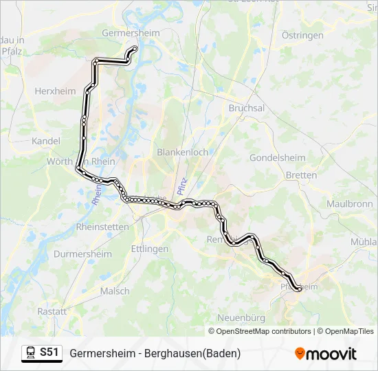 Поезд S51: карта маршрута