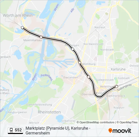 Поезд S52: карта маршрута