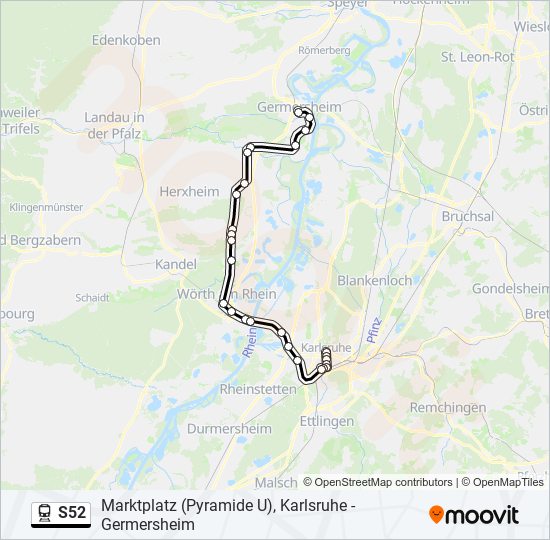 Поезд S52: карта маршрута