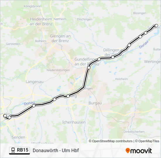 Поезд RB15: карта маршрута