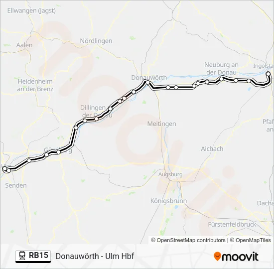 Поезд RB15: карта маршрута