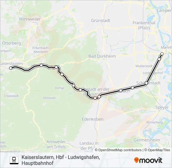 Поезд KAISERSLAUTERN, HBF - LUDWIGSHAFEN, HAUPTBAHNHOF: карта маршрута