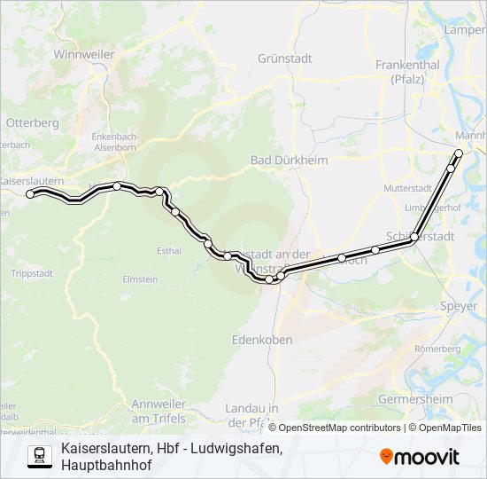 Поезд KAISERSLAUTERN, HBF - LUDWIGSHAFEN, HAUPTBAHNHOF: карта маршрута