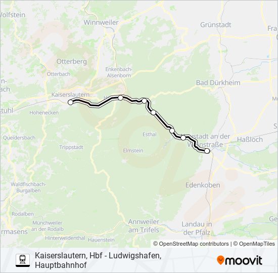 Поезд KAISERSLAUTERN, HBF - LUDWIGSHAFEN, HAUPTBAHNHOF: карта маршрута