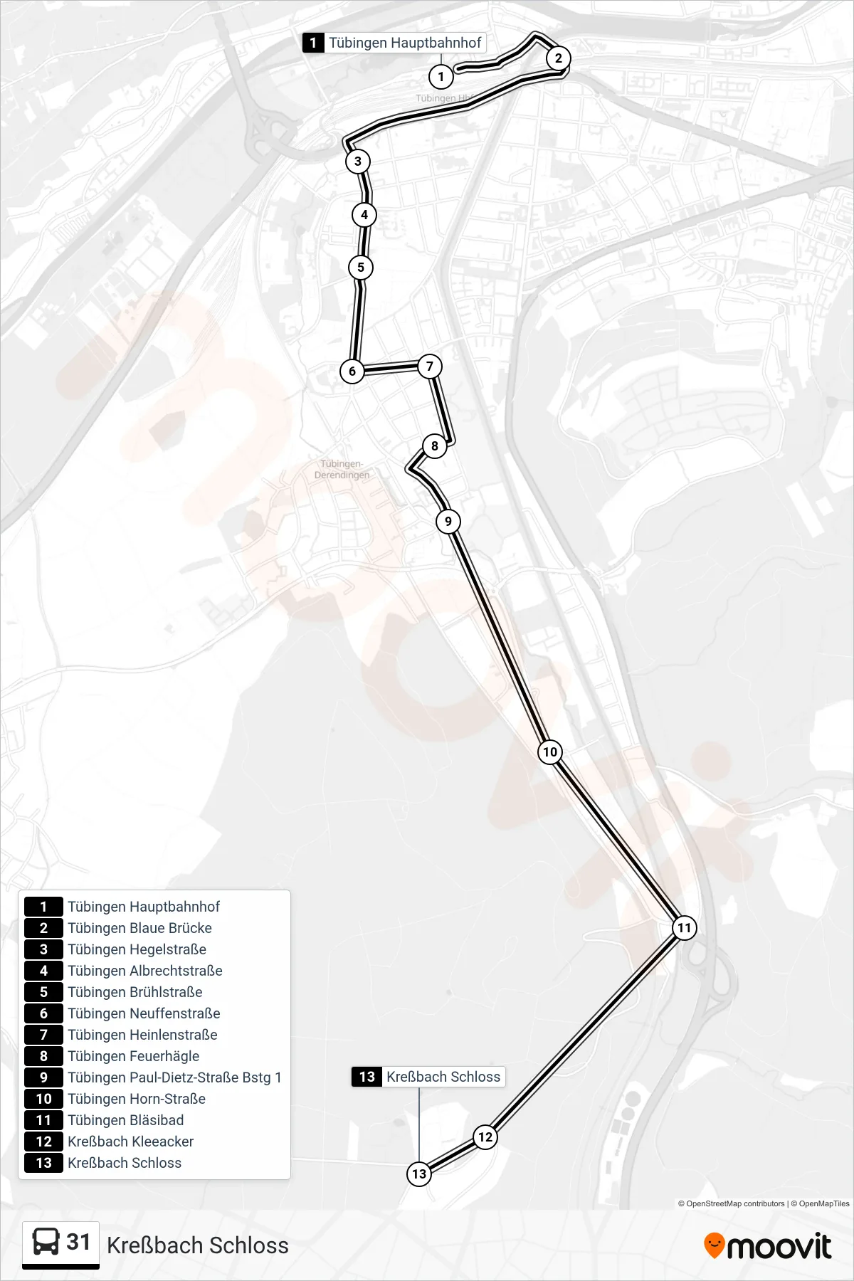 31 bus Line (Kreßbach Schloss) route and stops on a map
