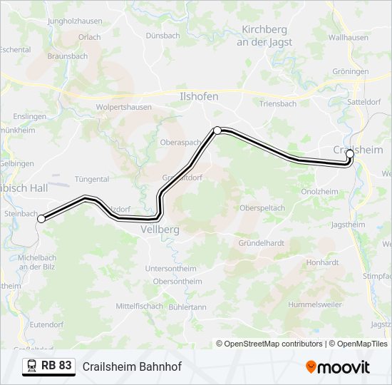 Поезд RB 83: карта маршрута