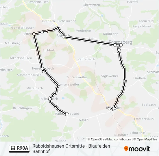 R90A Bus Line Map