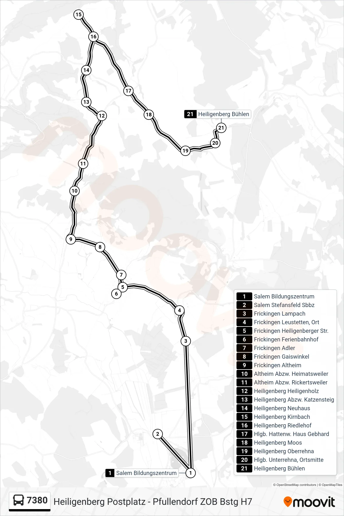 Linie 7380 (Bus) Richtung Heiligenberg Bühlen: Route und Haltestellen auf der Karte
