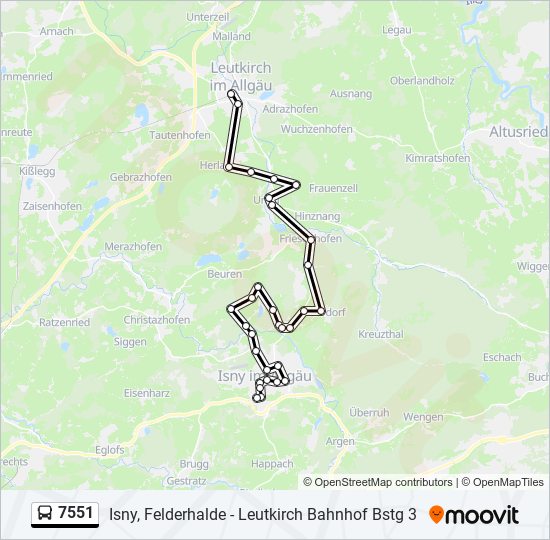Маршрут 7551: Расписание, Карты И Остановки - Leutkirch Bahnhof.