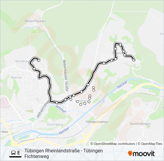 Автобус E: карта маршрута