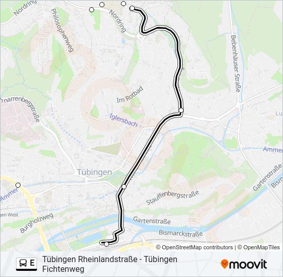Автобус E: карта маршрута