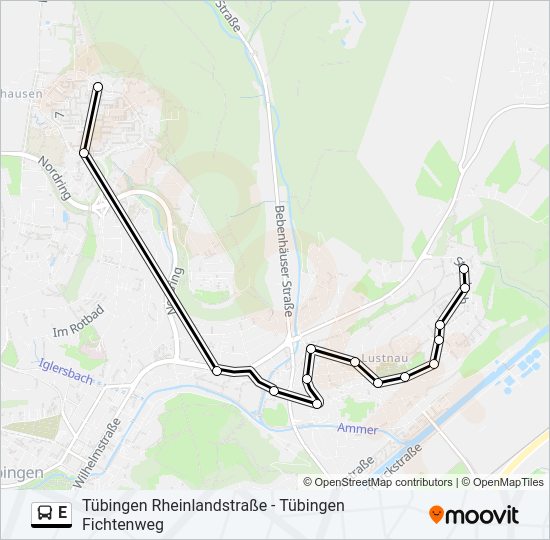Автобус E: карта маршрута