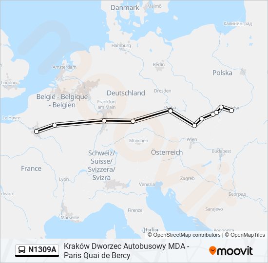 Автобус N1309A: карта маршрута