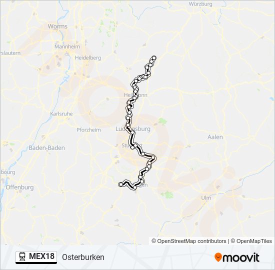 Поезд MEX18: карта маршрута