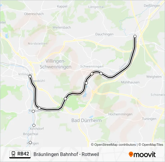 Поезд RB42: карта маршрута
