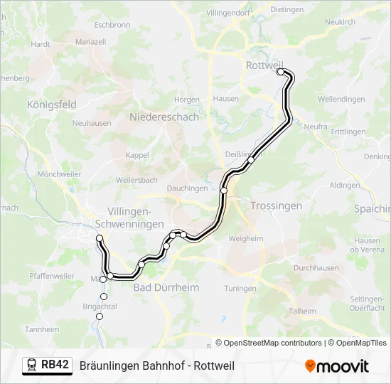 Поезд RB42: карта маршрута