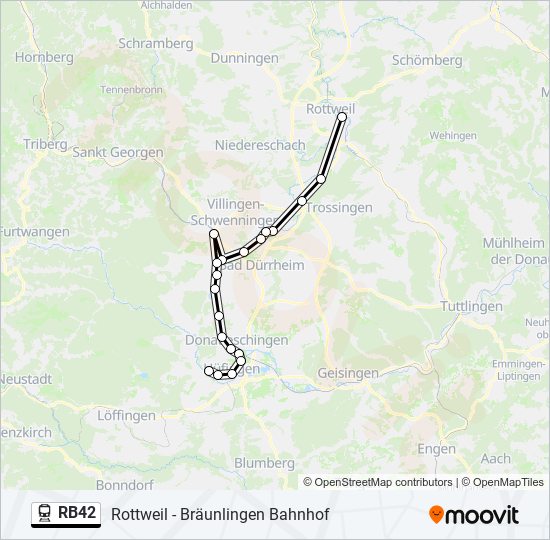 Поезд RB42: карта маршрута