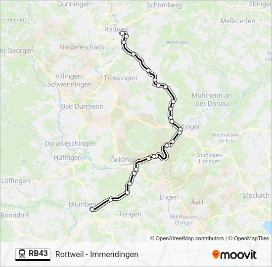 Поезд RB43: карта маршрута