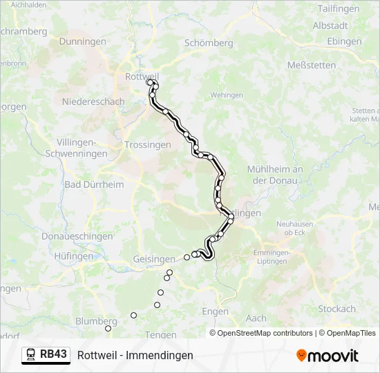 Поезд RB43: карта маршрута
