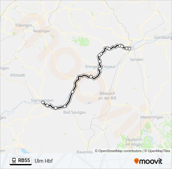Поезд RB55: карта маршрута