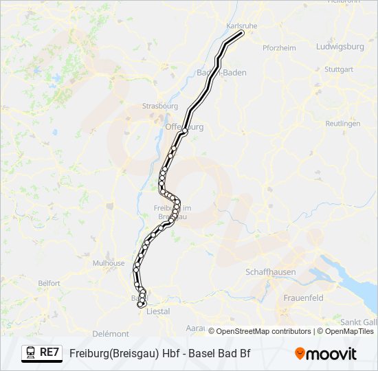 Поезд RE7: карта маршрута
