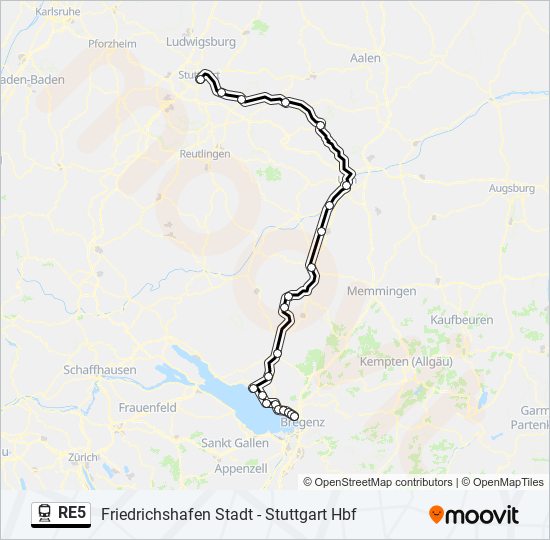 Поезд RE5: карта маршрута