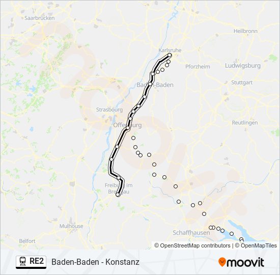 Поезд RE2: карта маршрута