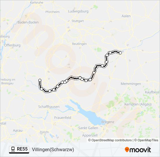 Поезд RE55: карта маршрута