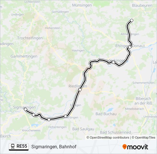 Поезд RE55: карта маршрута