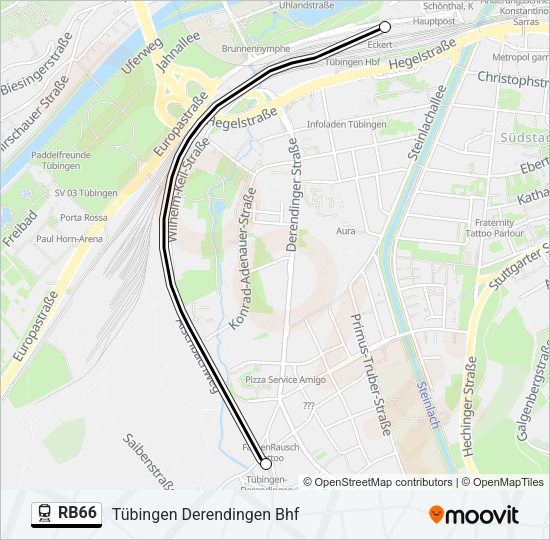 Поезд RB66: карта маршрута