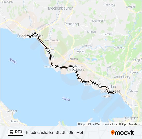 Поезд RE3: карта маршрута