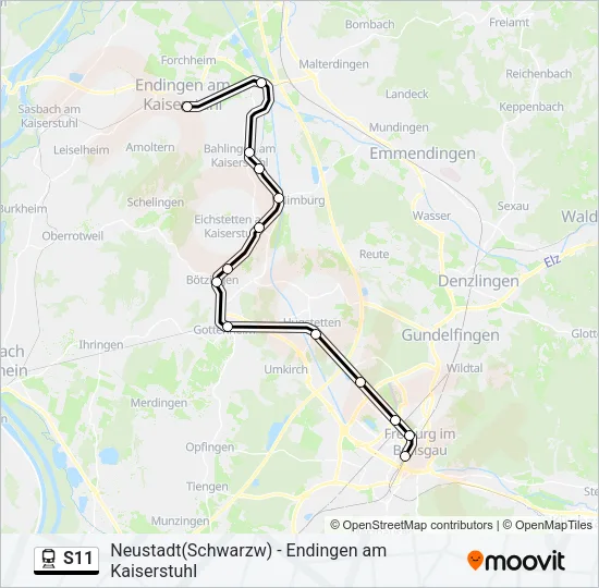 Поезд S11: карта маршрута