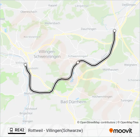 Поезд RE42: карта маршрута