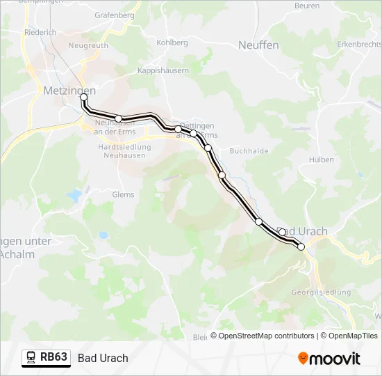 Поезд RB63: карта маршрута