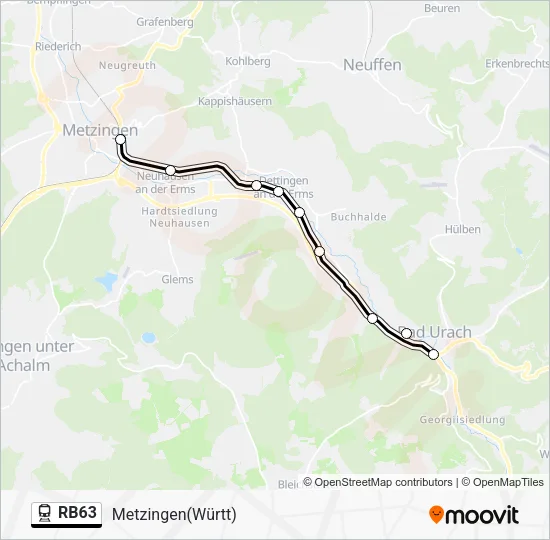 Поезд RB63: карта маршрута