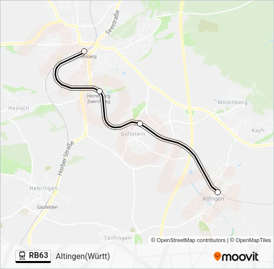 Поезд RB63: карта маршрута
