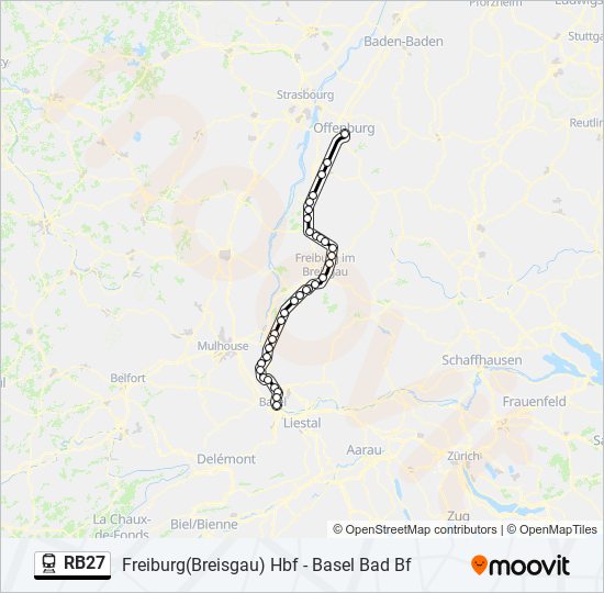 Поезд RB27: карта маршрута