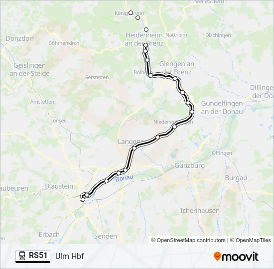 Поезд RS51: карта маршрута
