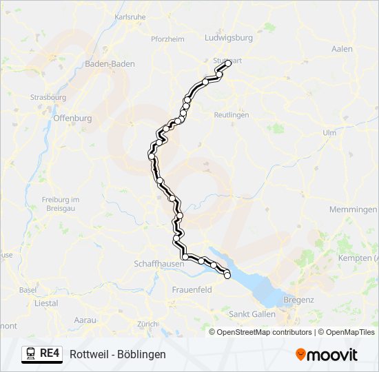 Поезд RE4: карта маршрута