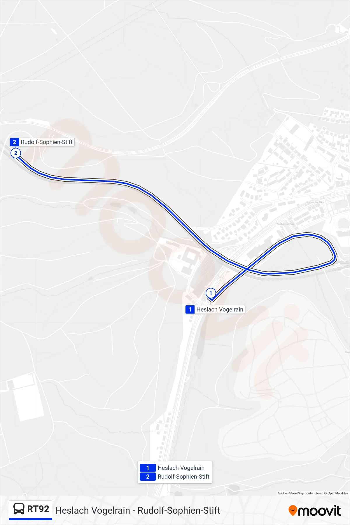 Linie RT92 (Bus) Richtung Rudolf-Sophien-Stift: Route und Haltestellen auf der Karte