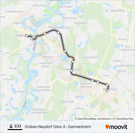 Трамвай S33: карта маршрута