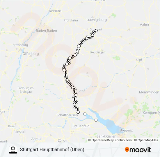  STUTTGART HAUPTBAHNHOF (OBEN) GLEIS 2 - HORB BAHNHOF/ZOB: карта маршрута