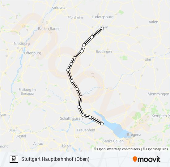 STUTTGART HAUPTBAHNHOF (OBEN) GLEIS 2 - HORB BAHNHOF/ZOB train Line Map