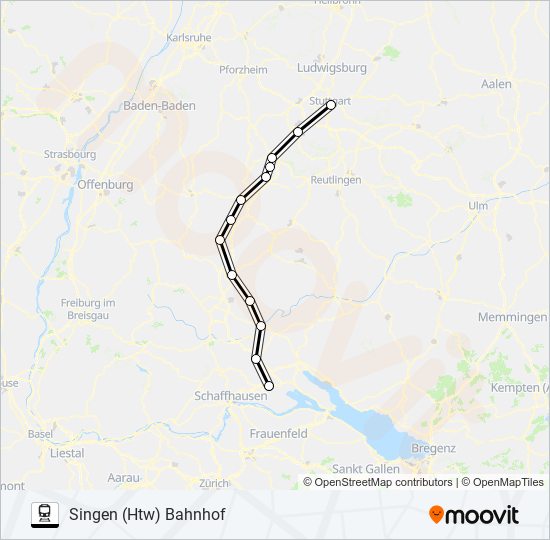 Поезд STUTTGART HAUPTBAHNHOF (OBEN) GLEIS 2 - HORB BAHNHOF/ZOB: карта маршрута