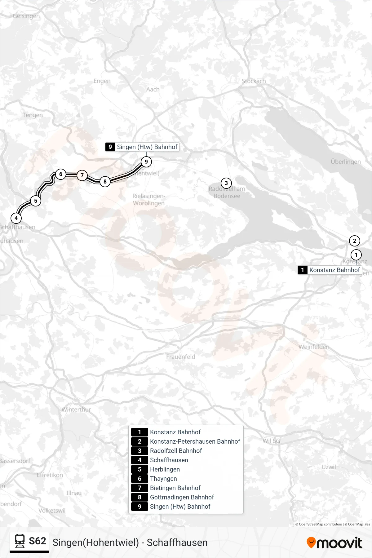 Linie S62 (Bahn) Richtung Singen(Hohentwiel): Route und Haltestellen auf der Karte